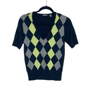 Vintage Polo Jeans Co Ralph Lauren Argyle Short Sleeve Knit V Neck Sweater